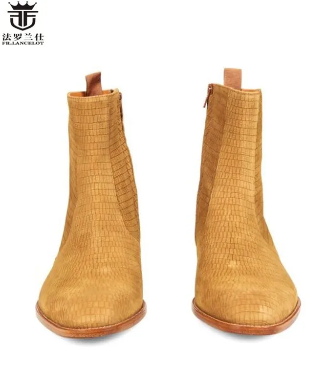 2019 FR.LANCELOT british style chelsea boots men cow leather ankle fashion shoes high top zip party dress | Обувь