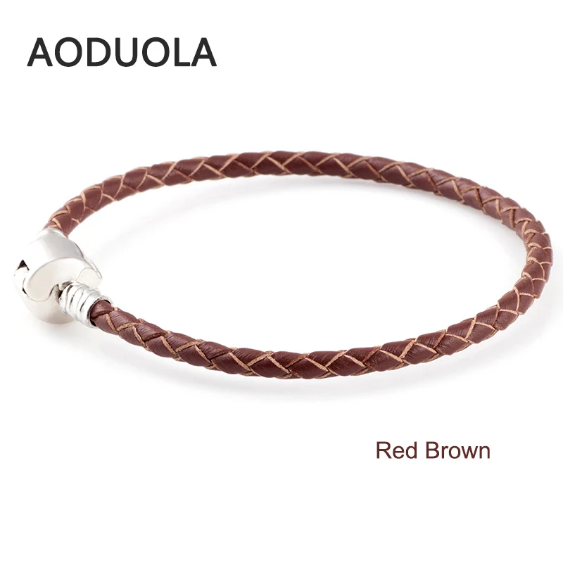 

Classic Colors Genuine Leather DIY Bracelet Chain Sliver Plated Clips Bracelets For Metal Glass European Big Hole Beads Charms