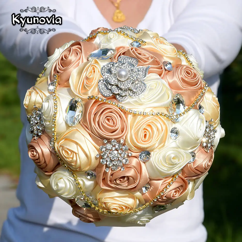 Kyunovia 6 стилей кристалл бордовый Свадебный букет De Mariee атласные Свадебные цветы Свадебные букеты Великолепный Букет De Noiva FE30