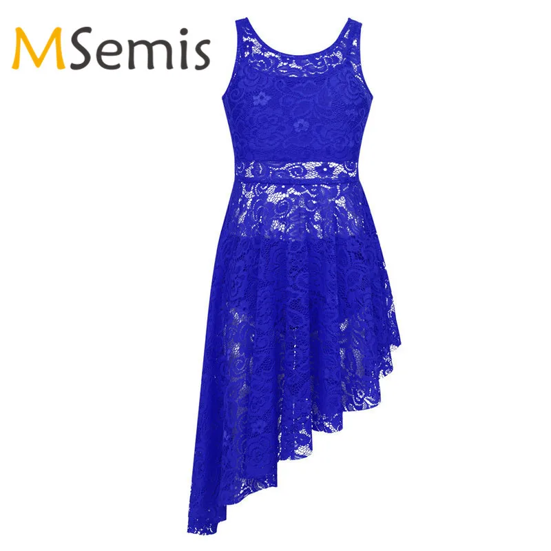 

3PCS Kids Girls Ballet Dress Asymmetric Dress with Crop Top and Briefs Set Dance Tops Gymnastics Swimsuit Suit Floral Lace Dress