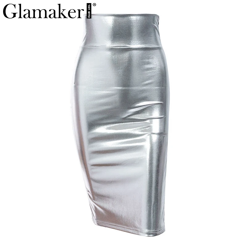 Glamaker, сексуальная, облегающая, с разрезом сбоку, серебряная юбка, женская, весенняя, высокая талия, юбка, летняя, женская, elegnt, модные, вечерние, длинная юбка
