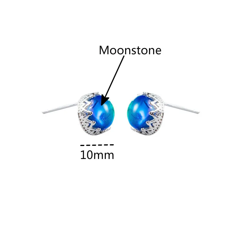 

Fengxiaoling 100% 925 Sterling Silver Blue Moonstone Crown Stud Earrings For Women Simple Fashion Party Jewelry