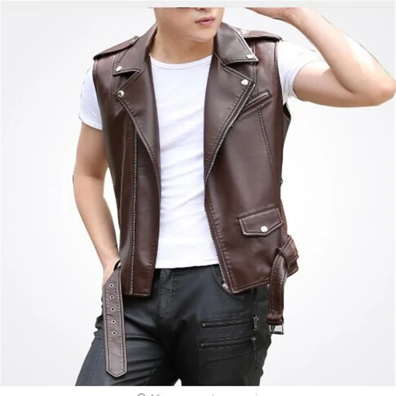 2017 весенне-летний однотонный Свободный Повседневный кожаный мужской жилет с