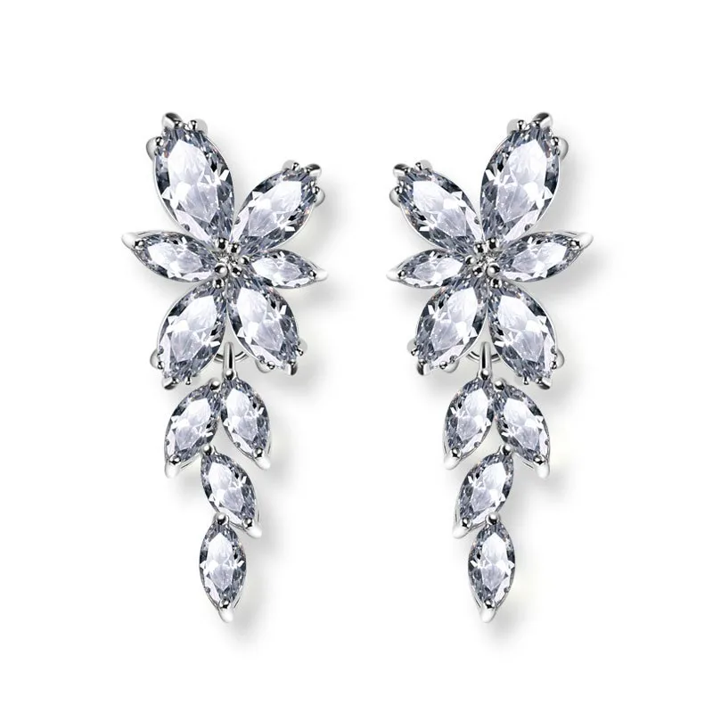 Свадебные серьги подвески с фианитами класса AAA|bridal drop earrings|bridal earringsbridal earrings |