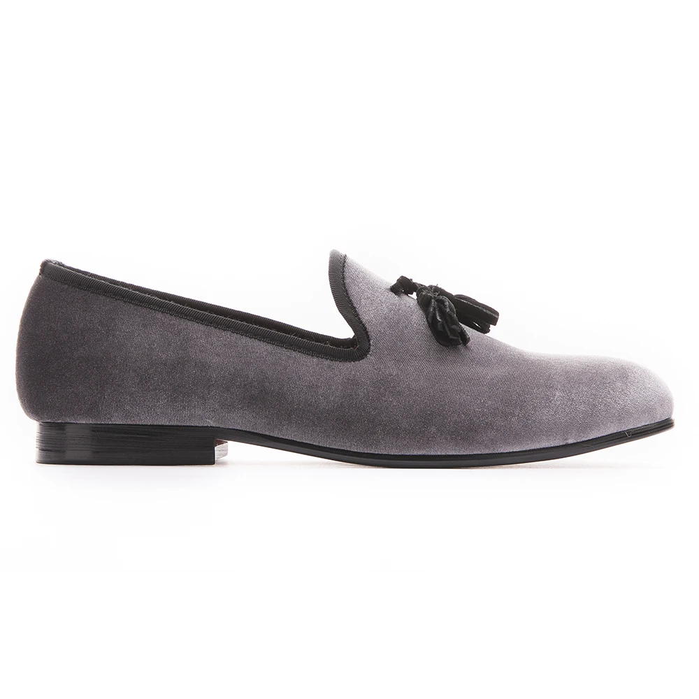 Новинка 2017 года Стильные лоферы ручной работы Серая бархатная Мужская обувь с