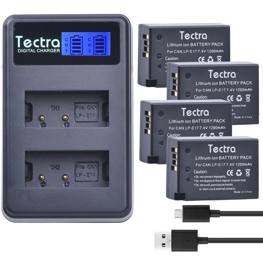 Tectra 4 шт. двойное зарядное устройство для Canon EOS 200D 750D 760D 8000D 800D M3 M5 Rebel T6i T6s KISS X8i с ЖК