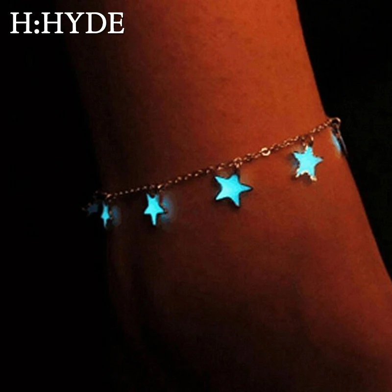 Женский ножной браслет H:HYDE богемный со светящимся сердцем симпатичный на ногу