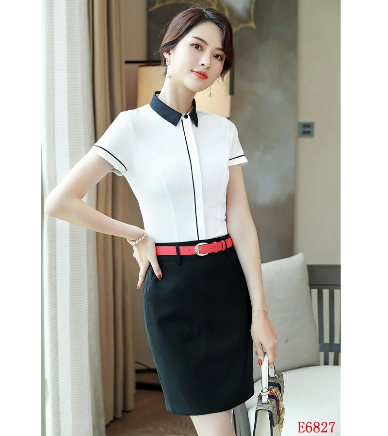 Женский деловой костюм из 2 предметов белая блузка и рубашка с коротким рукавом