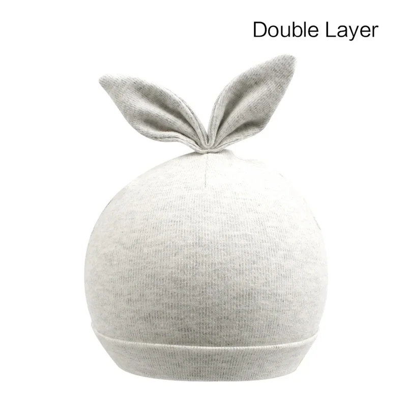 Double Gray Rabbit Милая шапочка для новорожденных; хлопковая однотонная шапка для новорожденных мальчиков; шапка с медвежьими ушками и кроличьими ушками для маленьких девочек; шапочка для новорожденных; сезон весна-лето - Цвет: Double Gray Rabbit