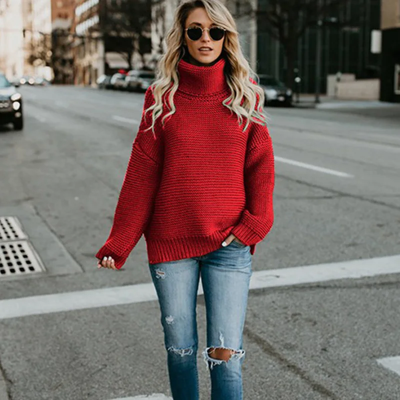 Новинка Лидер продаж женский зимний осенний мешковатый свитер с высоким