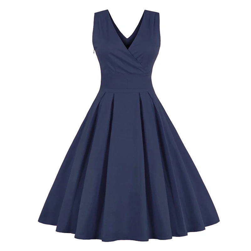 Kostlish элегантных женщин лето dress 2017 рукавов свинг 1950 s vintage туника v-образным