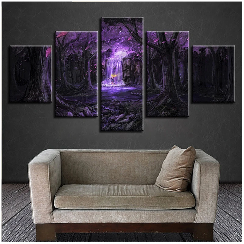 

Diamond embroidery 5Pieces Purple Fantasy Forest Waterfall 5D Diy diamond Painting Full square Round mosaic Wall StickerZP-1918