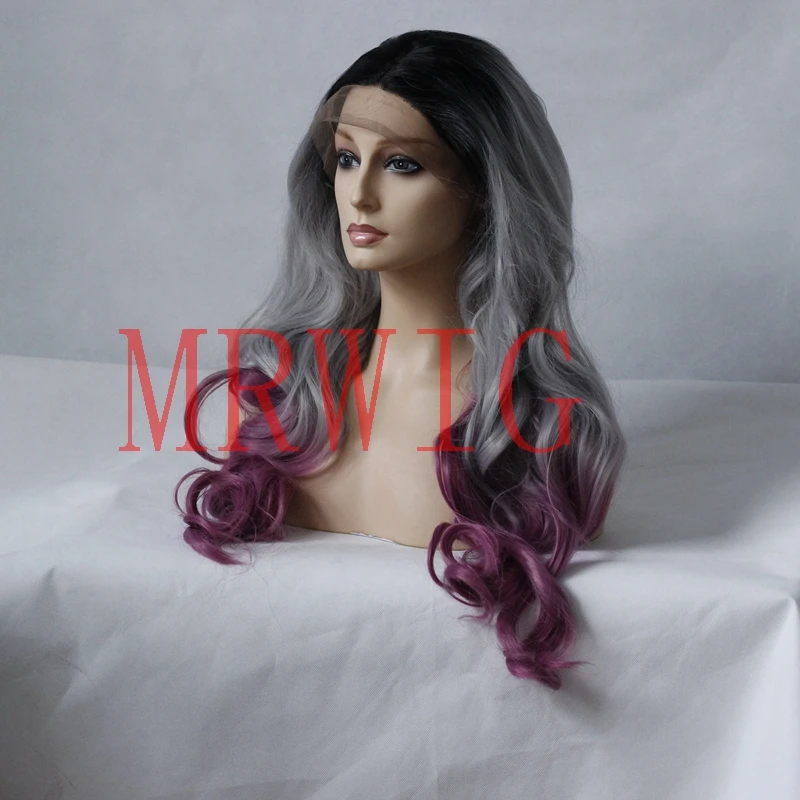 MRWIG Mid Parting 3 тона 1b # Ombre Meidum серый/фиолетовый темные корни высокотемпературное