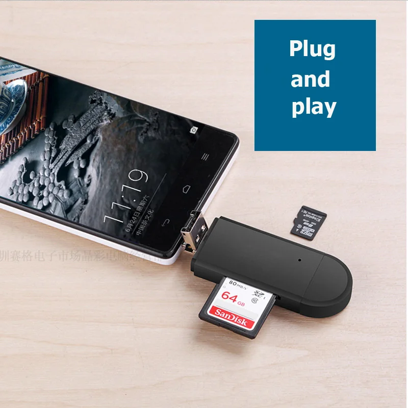 Cliry Type C micro USB 3 In 1 OTG Card Reader High-speed USB2.0 Universal TF/SD for Android Computer Extension Headers | Компьютеры и