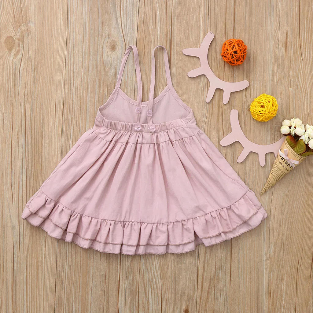 Платья для маленьких девочек летнее однотонное платье без рукавов с оборками и