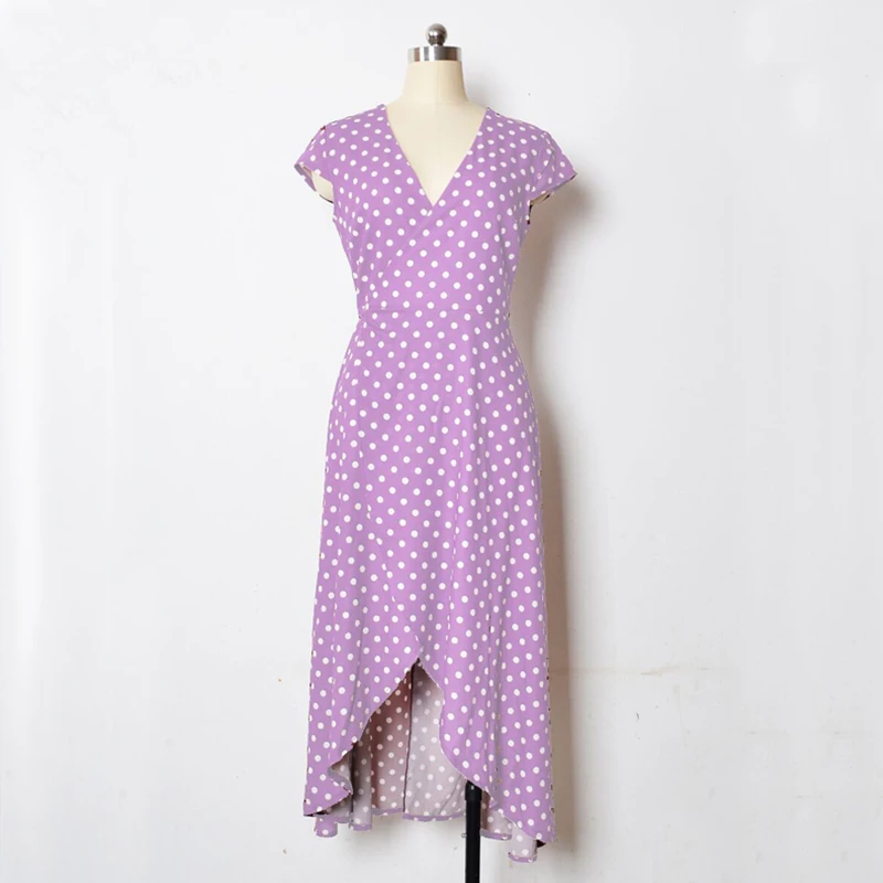 2019 платье в горошек летнее женское богемное пляжное с v образным вырезом