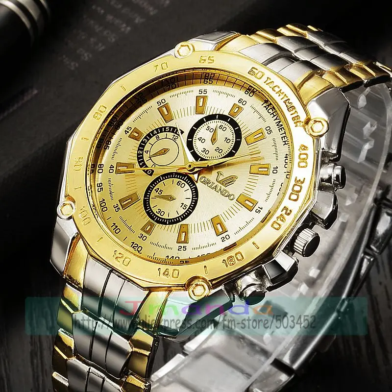 100 шт./лот 410 модные мужские часы из сплава Лидер продаж деловые золотого цвета