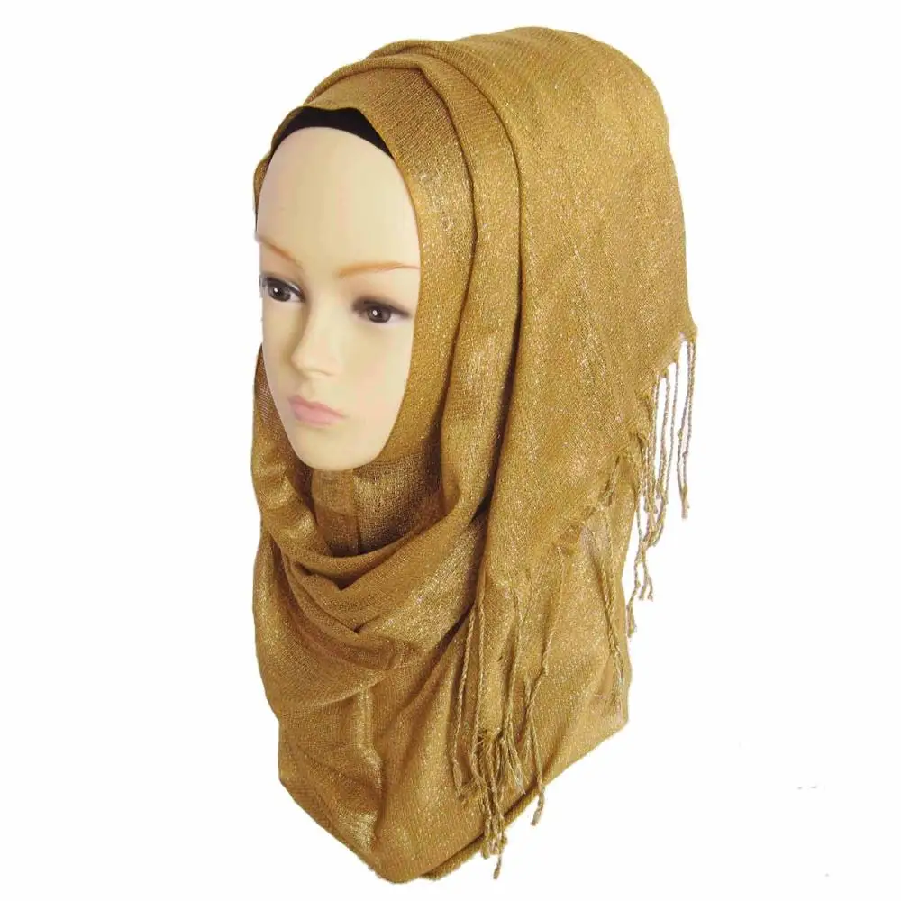 Dark gold Обычный Блеск Shimmer Блеск Блестящий Шарф Хиджаб Шаль Wrap Ид Свадебное Украшение Абая, 50 цветов для выбора,, PH013 - Цвет: Dark gold