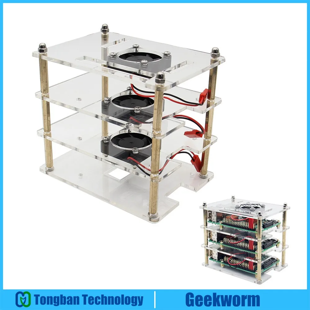 3 слойный акриловый чехол Raspberry pi 4B/3B +/3B корпус + охлаждающих вентилятора 1