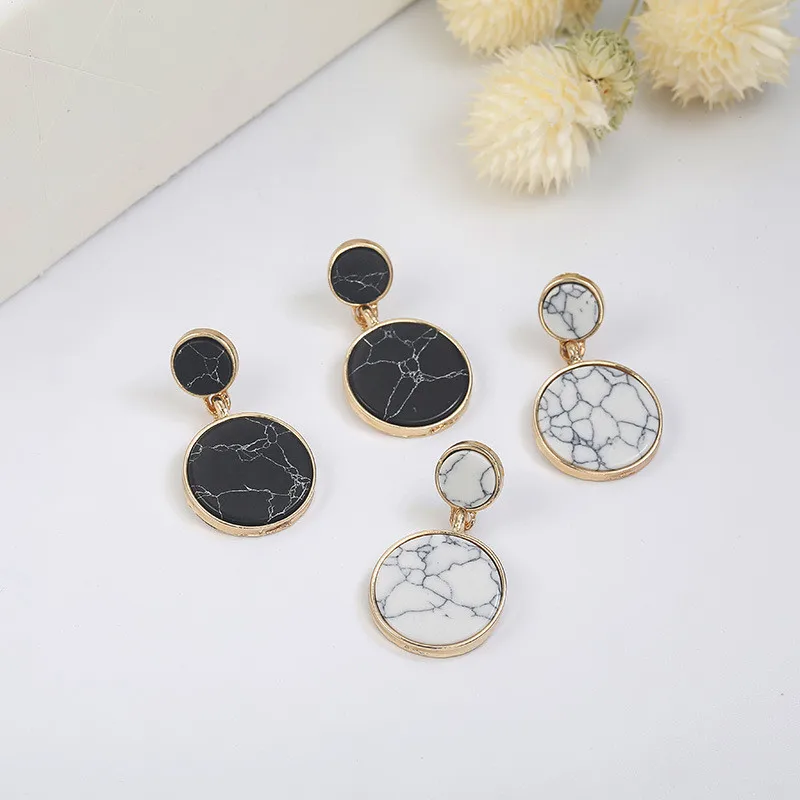 2019 New Fashion Stud Earrings Black White Stone Geometric Round Triangle Design Punk Ear Jewelry Brincos# | Украшения и