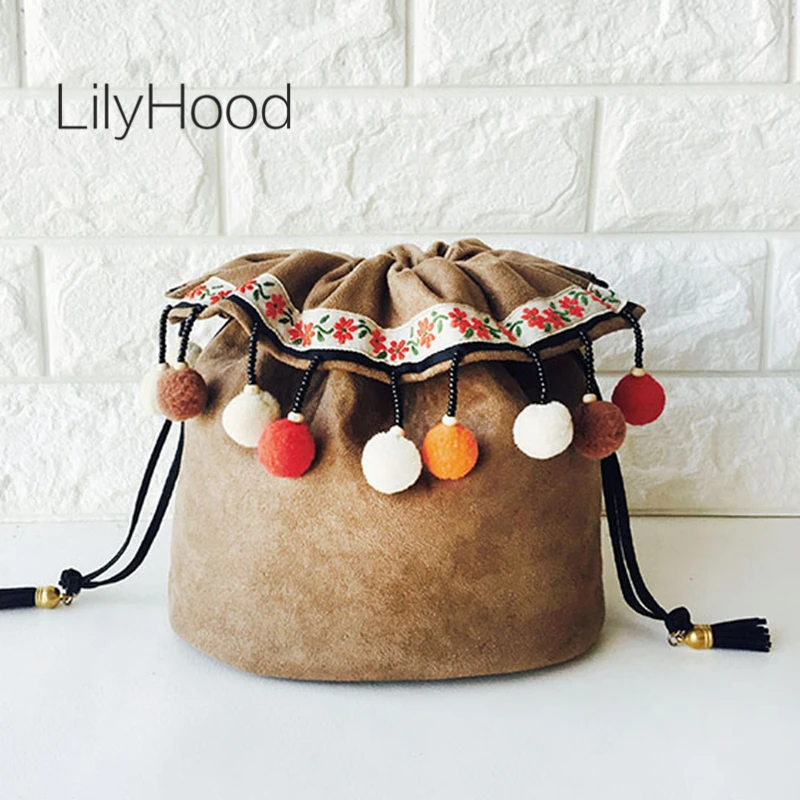LilyHood 2021 женская сумка через плечо с помпоном ручной работы ретро-стиль шикарная