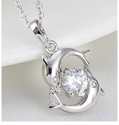 Модные женские прекрасная пара дельфины Цепочки и ожерелья Два Цвета высокое