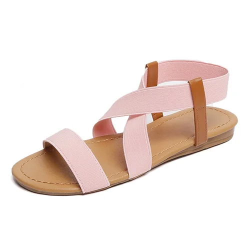 pink Parkside Wind Rome Women Sandals Retro Casual Shoes Stretch Fabric Beach Sandalias Summer Flat With Shoes Woman XWA3207-45 - Цвет: pink