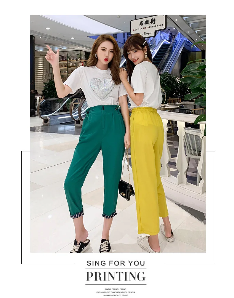 Новые летние bestie наряд веб-знаменитости 2 шт. и сердцами из пайеток футболки с