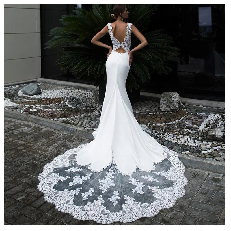 LORIE свадебное платье русалки без рукавов Vestidos de novia Винтажный кружевной топ длинное свадебное платье с открытой спиной Свадебные платья