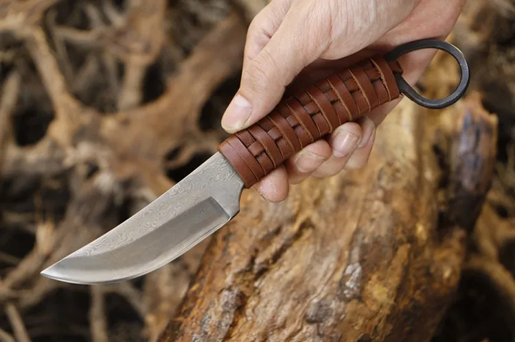 Free shipping Handmade Damascus Forged Steel Fixed Blade Knife Tactical Survival knives Genuine Leather Handle | Инструменты