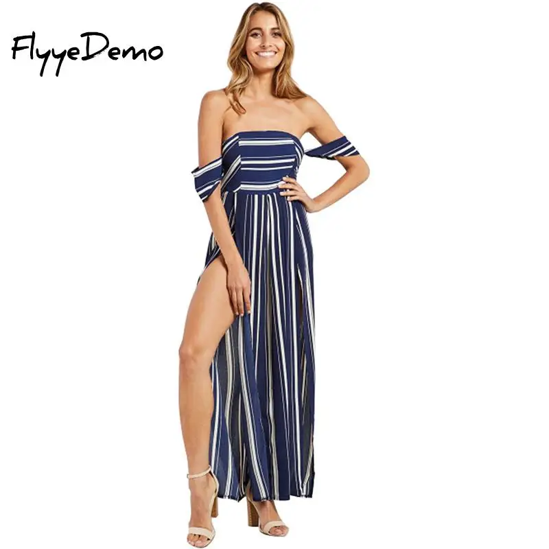 Пикантные женское платье с вырезом лодочкой макси в полоску длинное без рукавов