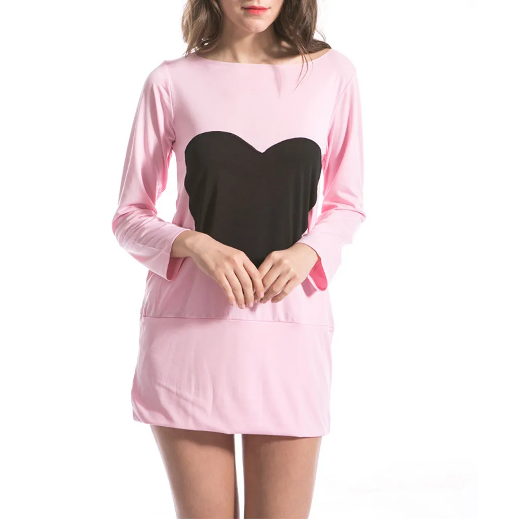 Весеннее платье женское модное с длинным рукавом 6XL принтом Love Повседневное