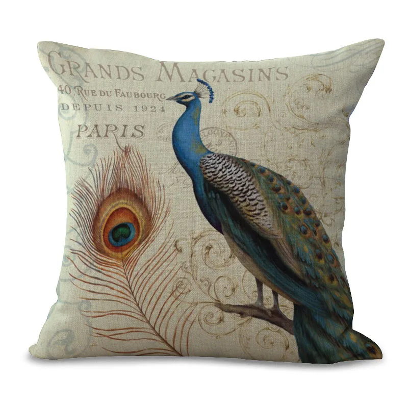 Купить изображения в стиле ретро наволочки из хлопка и льна с принтом павлина для