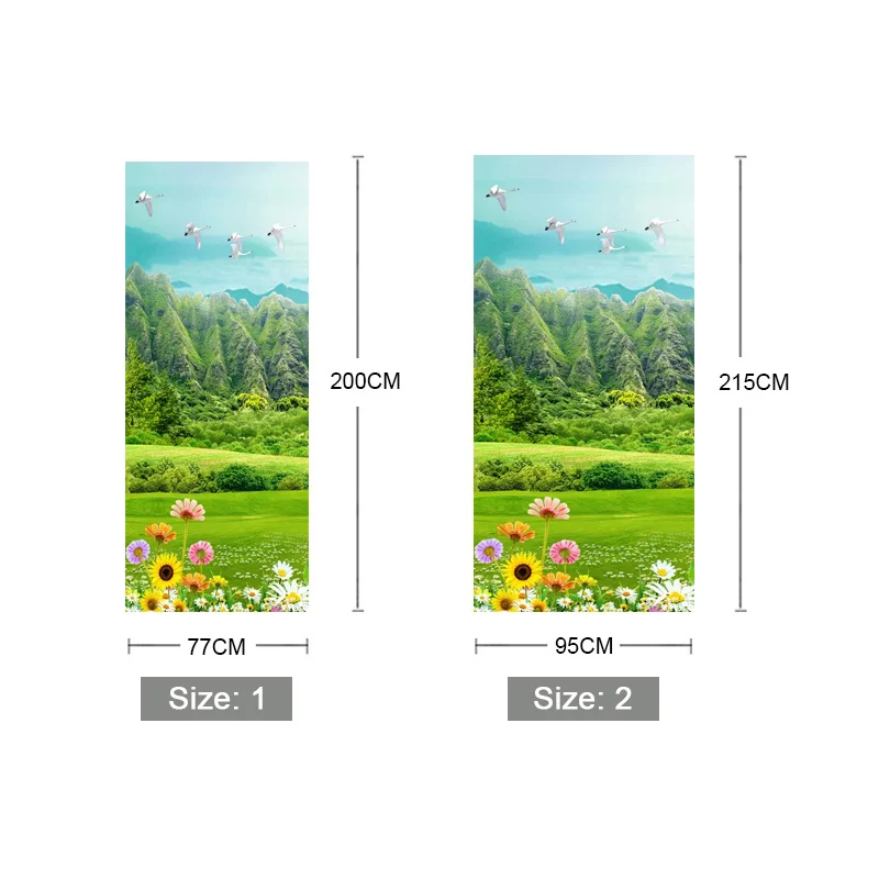 Green Mountain Grassland Floral Flower Door Sticker Wall Mural Wallpaper Decor PVC Waterproof Self-adhesive Poster Stickers | Дом и сад