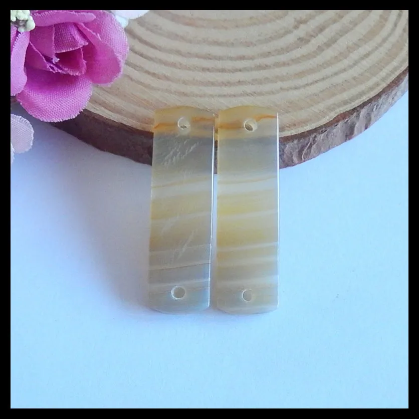 Wholesale gemstone Birthday gift Natural Red Agate double hole Earring Bead Fashion Jewelry 38x11x5mm 8.34g | Украшения и