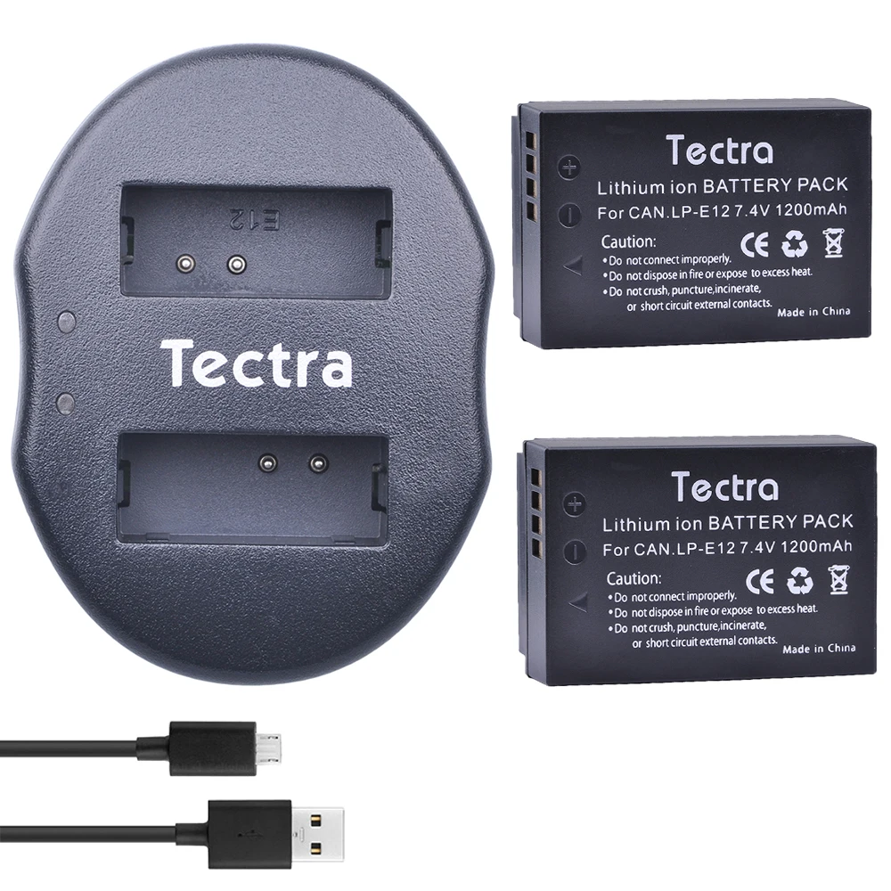 Tectra 2 шт. LP-E12 LP E12 LPE12 литий-ионная камера Bateria + USB двойное зарядное устройство для