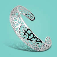 ethnic original silver jewelry 925 sterling silver bracelet for womans hollow out figure pattern design open bangle free adjust