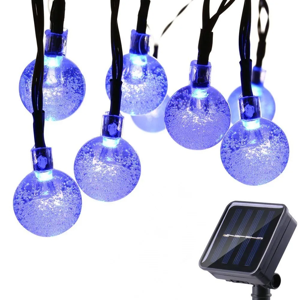 Blue Binval солнечные гирлянды 30Led хрустальный шар гирлянды водонепроницаемый сказочное Освещение для дома, улицы, патио, праздничные украшения - Испускаемый цвет: Blue