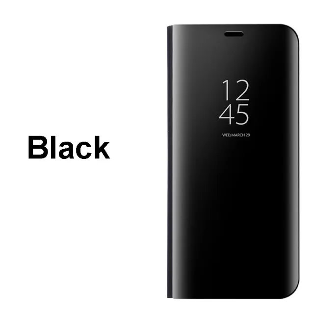 S9 чехол, Роскошный прозрачный зеркальный флип-чехол для телефона samsung Galaxy S9 Plus Note 8 S8 S7 S7 Edge, умный зеркальный чехол с подставкой - Цвет: Black
