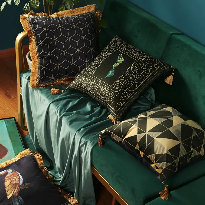Бархатные подушки современный чехол для с геометрическим принтом и дождевым