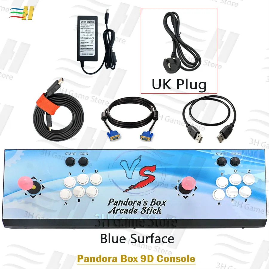 PB9d blue UK plug Pandora box 9d 2500 В 1 железная консоль аркадная игра контроллер Поддержка 3d игры консоль машина Поддержка 3P 4P usb подключение геймпад - Цвет: PB9d blue UK plug