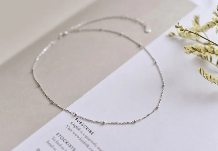 925 Silver Chain Chocker Necklace Gold n Silver Color Cool Girl Necklace Little Beads Simple Style Delicate Jewelry for Women