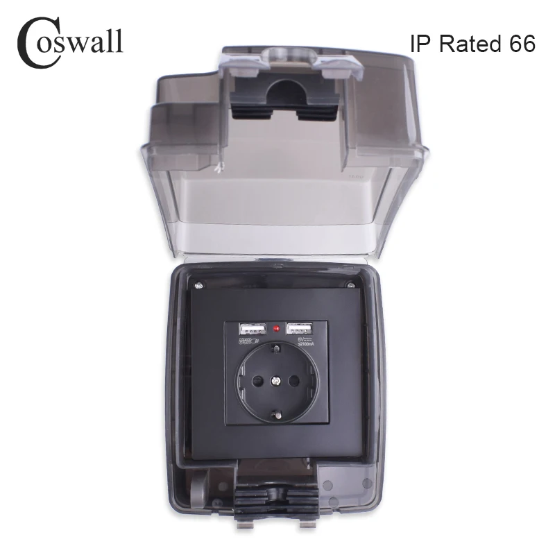 Coswall IP66 всепогодный Водонепроницаемый открытый ящик розетки 16A Европейская