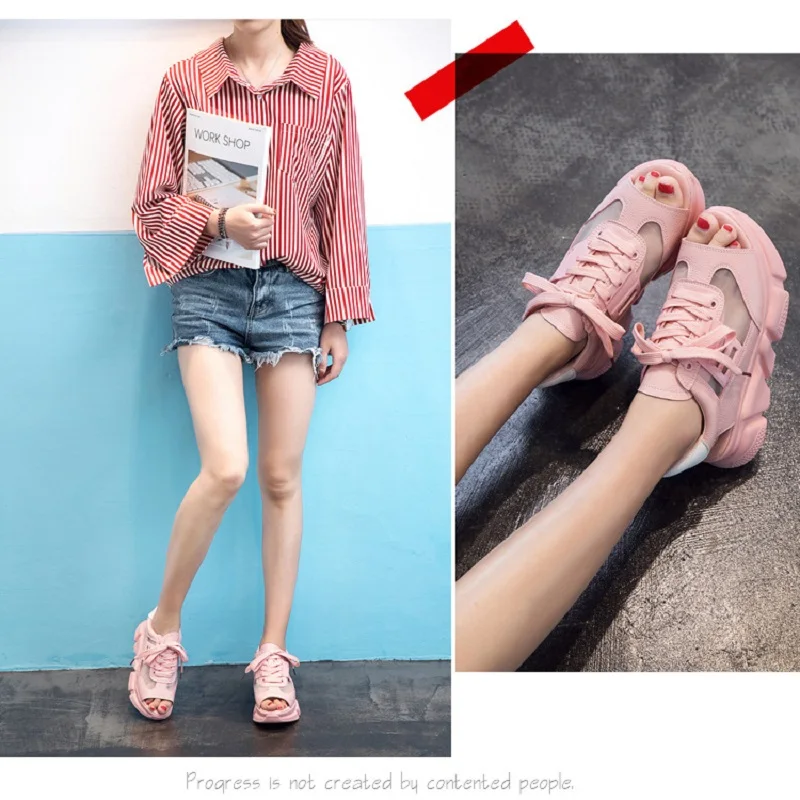 Zomer Muffin Dikke Bodem Vis Mond Koovan vrouwen Sandalen Sport Met Ademend Mesh Pu Lederen Casual Schoenen 2019|Женские кроссовки и