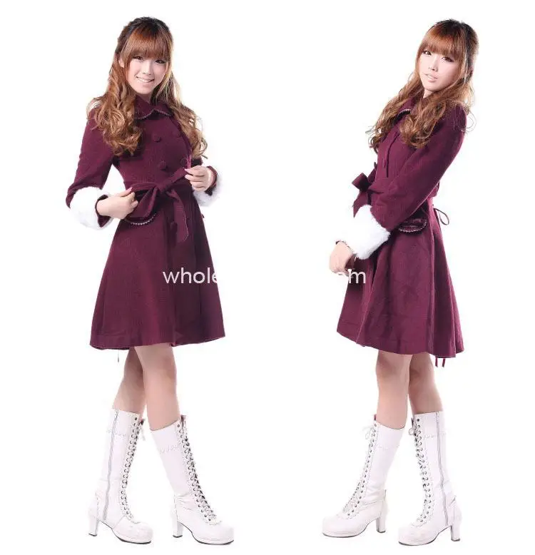 Custom Made Japan Cheap Cute Burgundy Wool Sweet Winter Coat Girls Coats Brand Long | Женская одежда