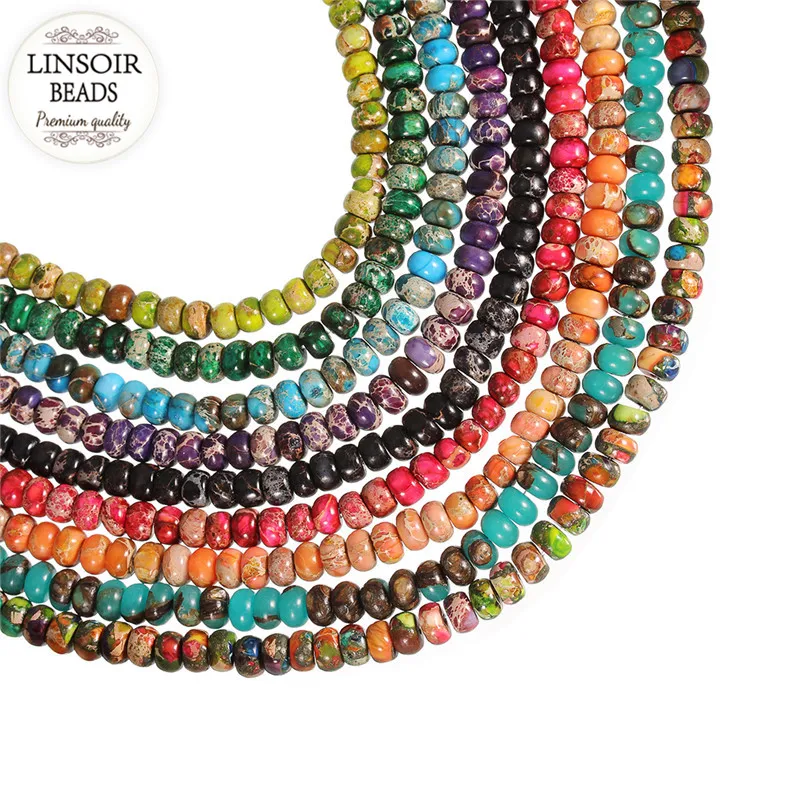 

LINSOIR 90pcs/lot Natural Stone Sea Sediment Imperial Jaspers Beads 4*6mm Loose Rondelles Beads for DIY Jewelry Making Findings