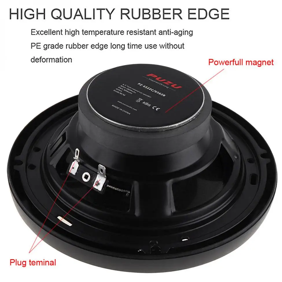 2pcs 6.5 Inch 180W 3 Way Auto Car Coaxial Hifi Speaker Horn Audio Music Stereo Full Range Frequency Non-destructive Installation |