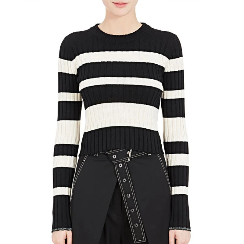 MYDC women winter long sleeve casual sweater o-neck knitted pullover regular striped 2017 new fashion |