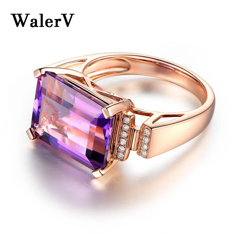 WalerV 2018 модные ювелирные изделия Прямоугольные фиолетовые прозрачные кольца с
