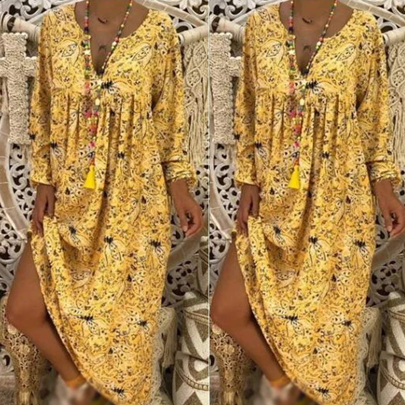 Женское платье летнее пляжное с длинными рукавами модное свободное стильное в